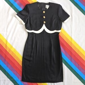 80s Black Pleated Midi Dress by Danny & Nicole